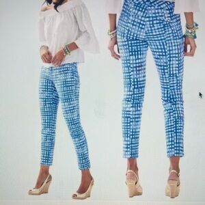 Lilly Pulitzer Blue and White Cropped Gingham Pants